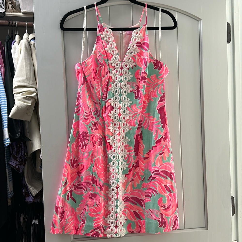 Lilly Pulitzer Pink Pearl Shift Dress Poolside Blu Love Birds Womens